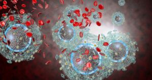 image of HIV virus in the blood stream